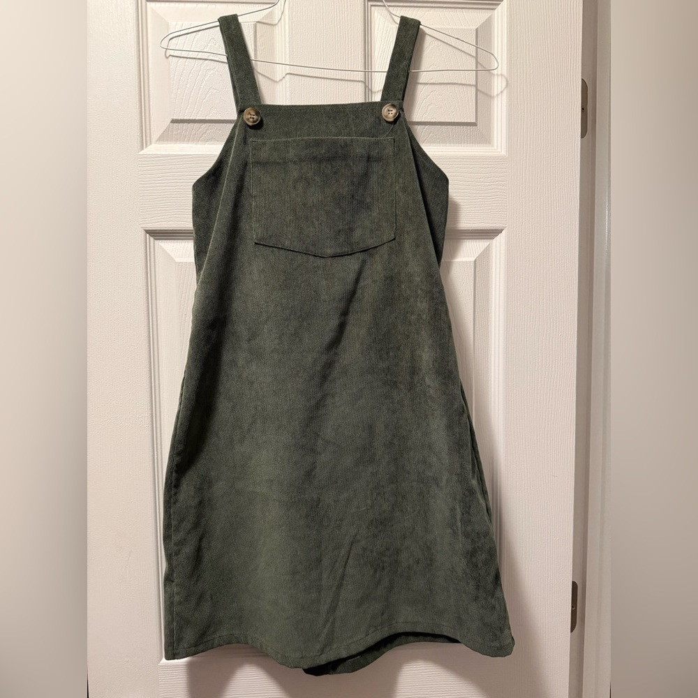 Corduroy Square Neck Overall Dress